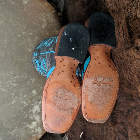 JOHNNY RINGO E1385 charcoal gray & turquoise wing tip boots square toe sz 6.5B - Picture 13 of 16